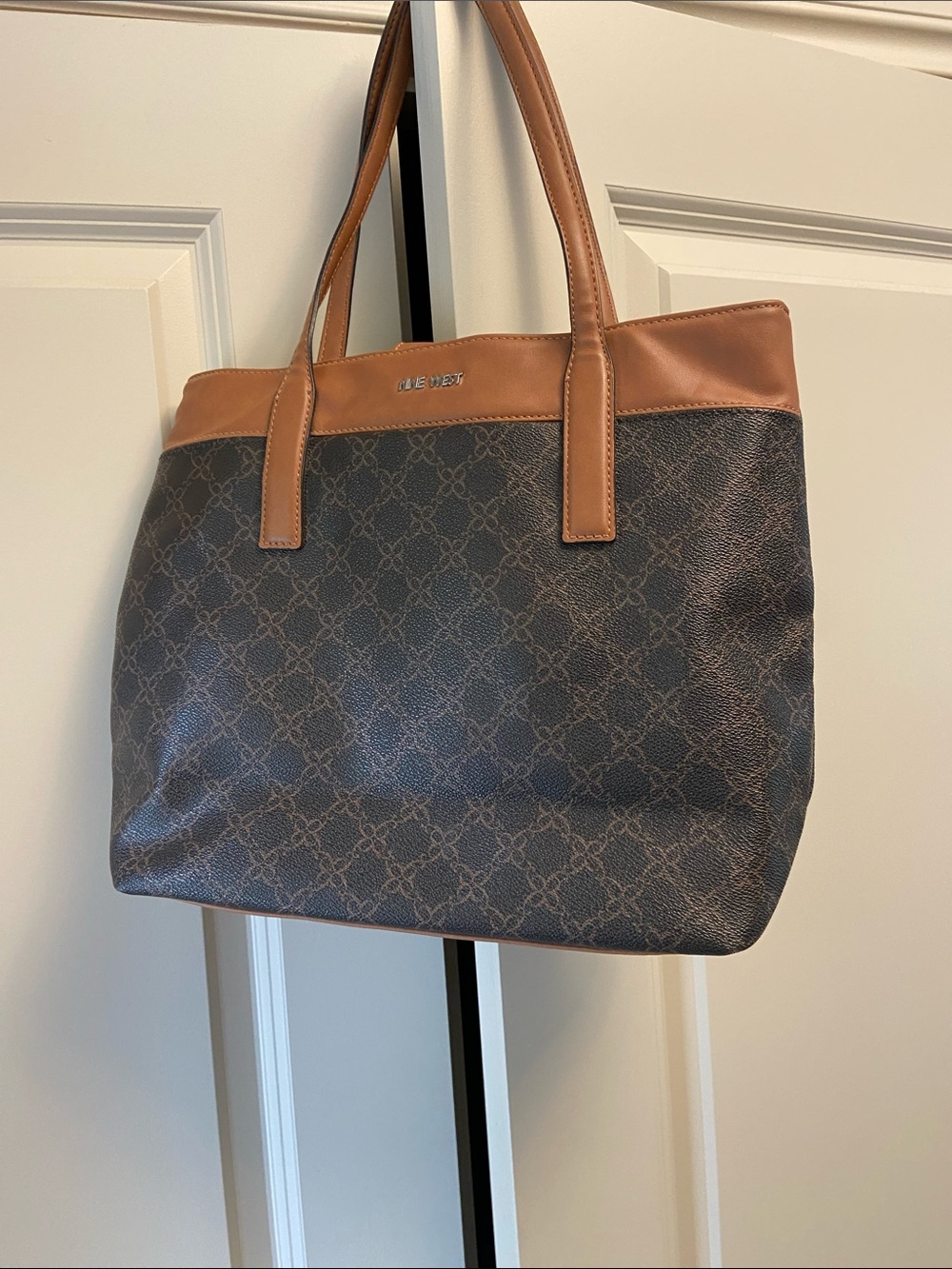 Nine West Brown and Tan Monogram Tote with Matching Wristlet